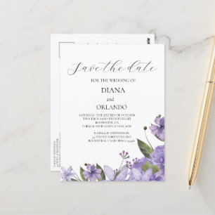 Cartão Postal Flores lilases roxas salvam a data