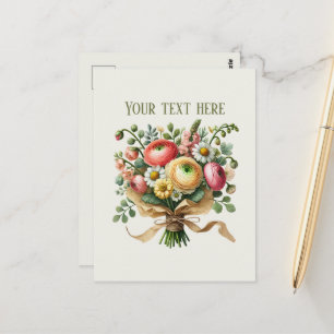 Cartão Postal Flores mistas fofas personalizáveis