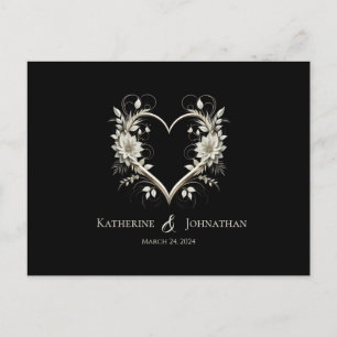 Cartão Postal Flores Modernas com Coração-RSVP-Casamento-