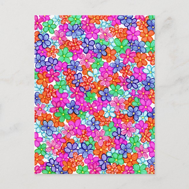 Cartão Postal Flores Multicoloridas Padrão Floral Desenhado à Mã (Frente)
