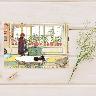 Cartão Postal Flores no muro Carl Larsson sueco