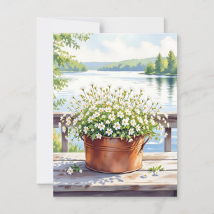 Cartão Postal Flores no pote de cobre no convés da periferia
