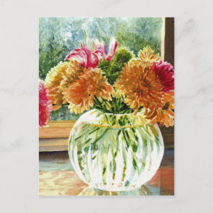Cartão Postal Flores no Vaso de Vidro