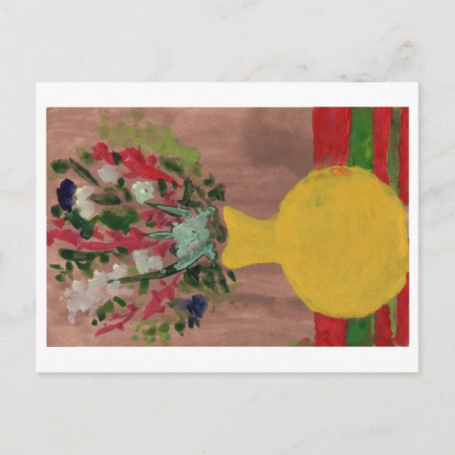 Cartão Postal Flores num cartão-postal de vaso amarelo (Frente)