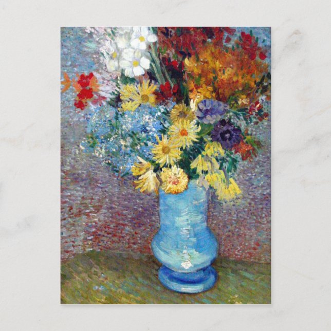 Cartão Postal Flores num vaso azul de Vincent van Gogh (Frente)