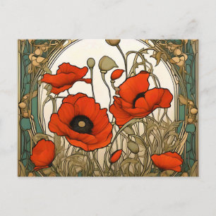 Cartão Postal Flores Papoulas Art Nouveau