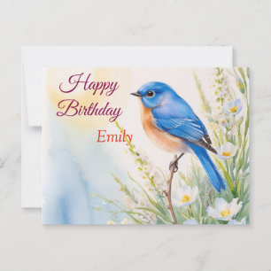 Cartão Postal Flores Personalizadas de Pássaro Azul Aquarela ani