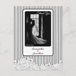 Cartão Postal Flores Pretas e Brancas com Strips Obrigado