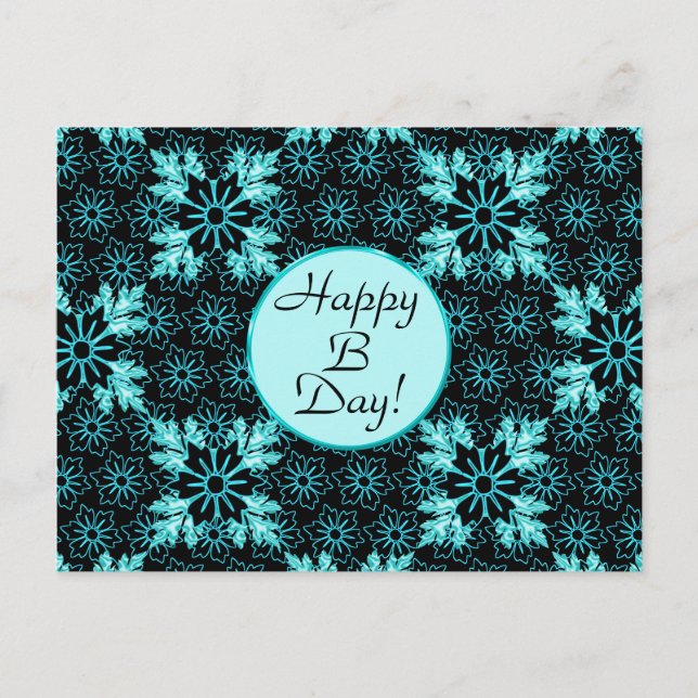 Cartão Postal Flores Pretas Exclusivas Com Folhas De Altura Aqua (Frente)