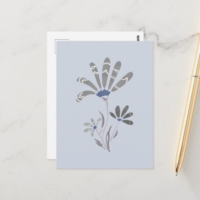 Cartão Postal Flores Psicodélicas abstrato em Escala de Cinza (Frente/Verso In Situ)