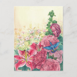 Cartão Postal Flores refinadas e aquarela de beija-flor,personal