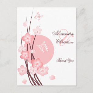 Cartão Postal Flores Rosa Borboleta Obrigado