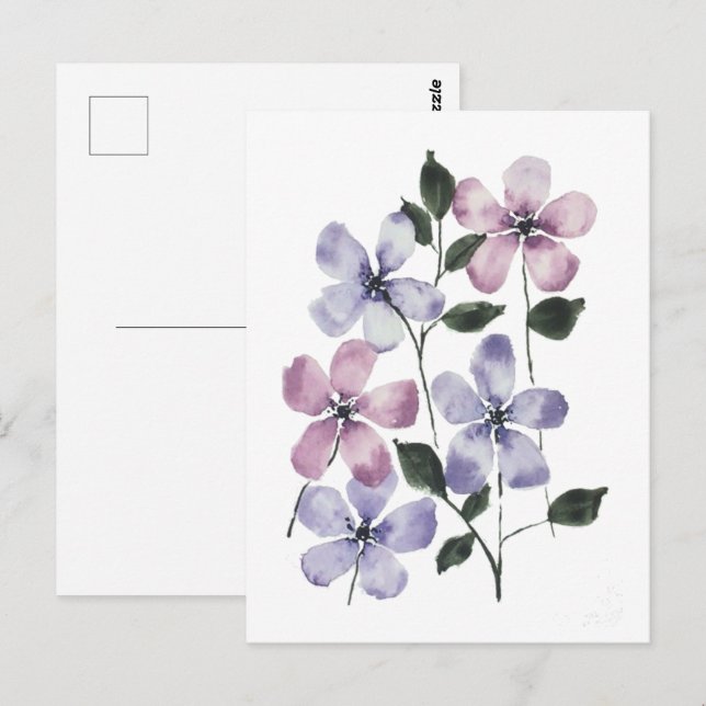Cartão Postal Flores Rosa e Azul  (Frente/Verso)