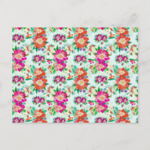 Cartão Postal Flores Rosa e Vermelha Floral Vintage Brilhante