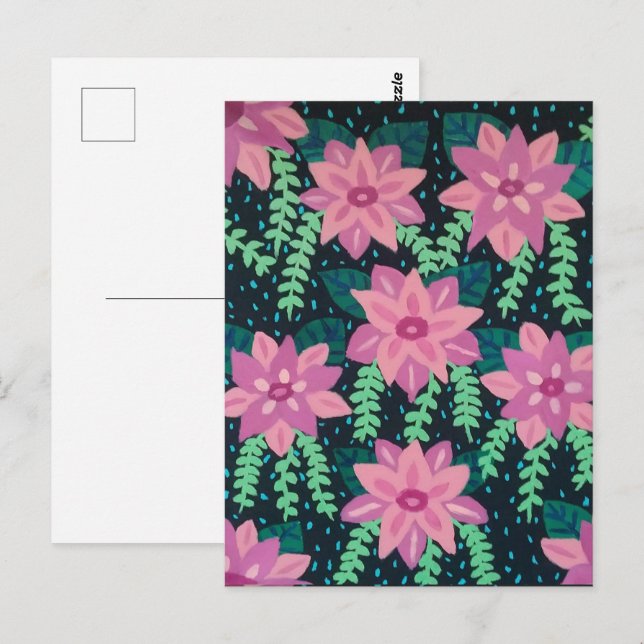 Cartão Postal Flores Rosa em Preto (Frente/Verso)