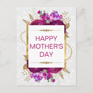Cartão Postal Flores Rosa Escuro e Roxo Dia das Mães 