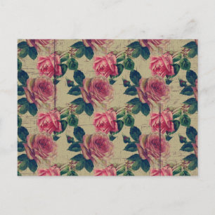 Cartão Postal Flores Rosa Vitorianas Vintage