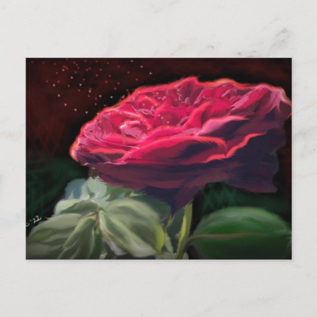 Cartão Postal Flores rosas vermelhas de Arte Preta Verde Flor Fl (Frente)