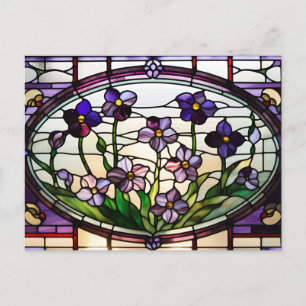 Cartão Postal Flores Roxas Bonitas Vidro Pintado