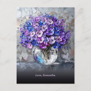 Cartão Postal Flores Roxas e Azuis Elegantes Personalizadas