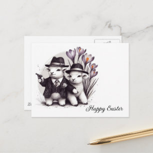 Cartão Postal Flores Roxas Engraçadas, Páscoa Gangster