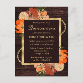 Cartão Postal Flores Rústicas de Laranja Queimada para Quinze An