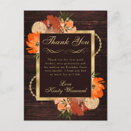 Cartão Postal Flores Rústicas de Outono Laranja Queimada de Aniv