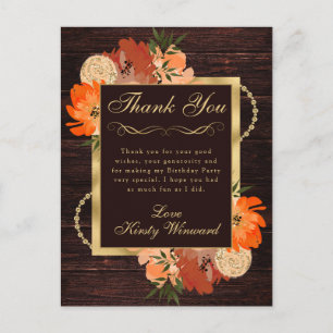 Cartão Postal Flores Rústicas de Outono Laranja Queimada de Aniv