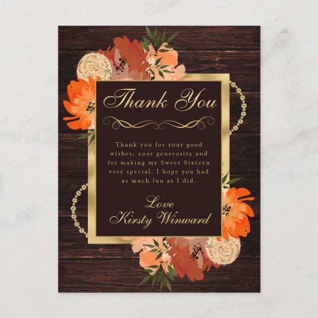 Cartão Postal Flores Rústicas de Outono Laranja Queimada Doce De (Frente)