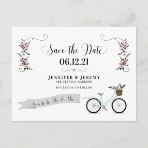 Cartão Postal Flores Rústicas e Bicicleta Casamento Salvar a Dat