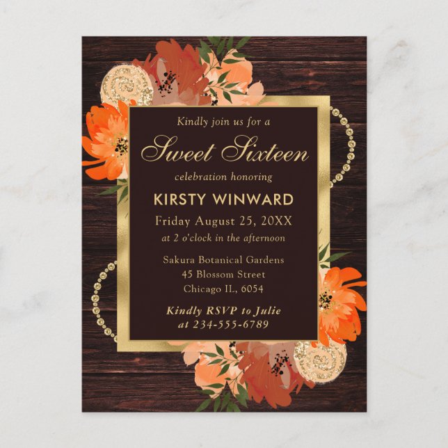 Cartão Postal Flores Rústicas Laranja Queimada de Outono para os (Frente)