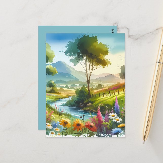 Cartão Postal Flores selvagens e riachos no Vale de Primavera (Frente/Verso In Situ)