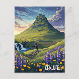 Cartão Postal Flores selvagens em Kirkjufall Viagem