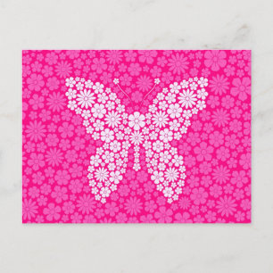 Cartão Postal Flores Selvagens Rosa Borboleta