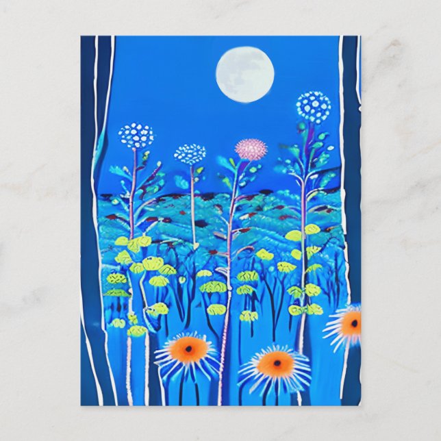 Cartão Postal Flores selvagens sob lua cheia (Frente)