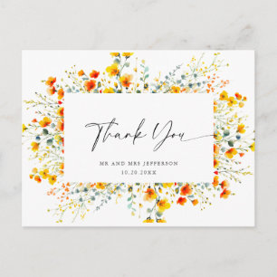 Cartão Postal Flores Silvestres Boho de Agradecimento em Aquarel