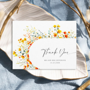 Cartão Postal Flores Silvestres Boho de Agradecimento em Aquarel