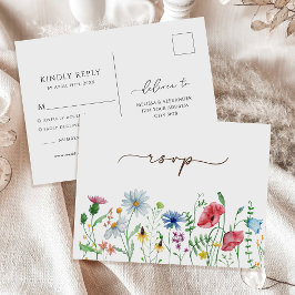 Cartão Postal Flores Silvestres Boho Jardim Floral RSVP Casament