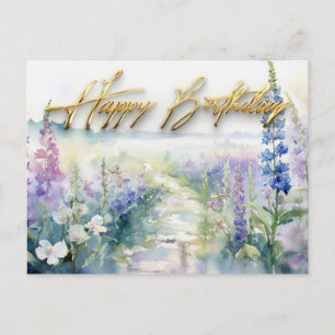 Cartão Postal Flores silvestres de lavanda Feliz aniversário
