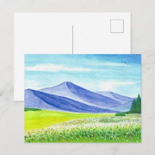 Cartão Postal Flores Silvestres de Vale da Montanha Azul Aquarel