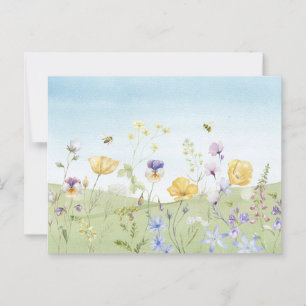 Cartão Postal Flores silvestres de verão aquarela, Abelhas melíf