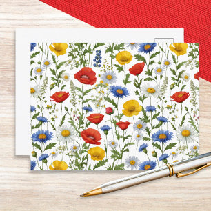 Cartão Postal Flores Silvestres de Verão Colorido Floral