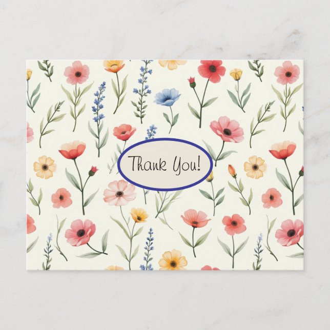 Cartão Postal Flores Silvestres de Verão Obrigado (Frente)