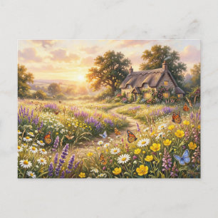 Cartão Postal Flores silvestres e uma casa encantadora