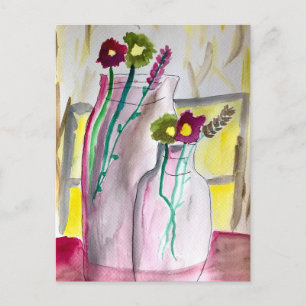 Cartão Postal Flores silvestres em arte abstrata de vaso