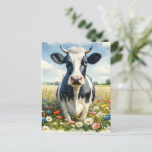 Cartão Postal Flores silvestres Holstein Vaca leiteira