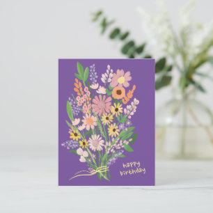 Cartão Postal Flores Silvestres Pintadas à Mão com Gouache Feliz