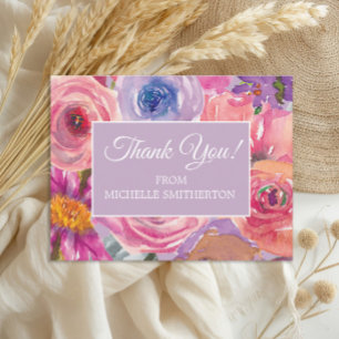 Cartão Postal Flores Silvestres Roxas Rosa Obrigado