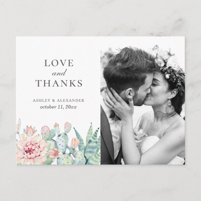 Cartão Postal Flores suculentas. Obrigado floral de casamentos (Frente)