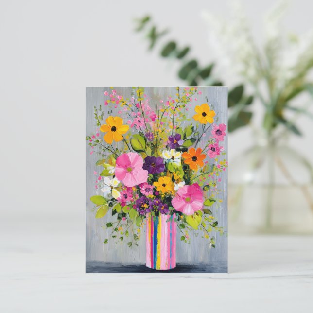 Cartão Postal Flores Texturizadas em um Vaso (Em pé/Frente)